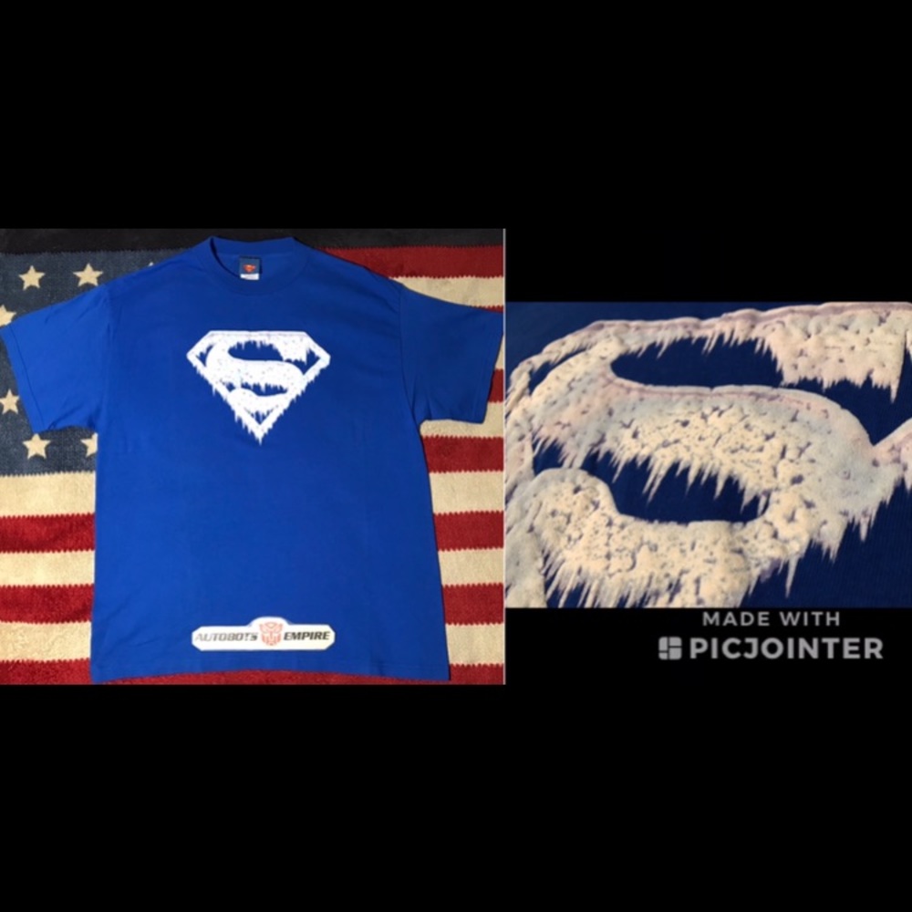 NWOT Vintage Topps PROMO DC SUPERMAN FROZEN KRYPTON LOGO Shirt L Marvel Comic 1